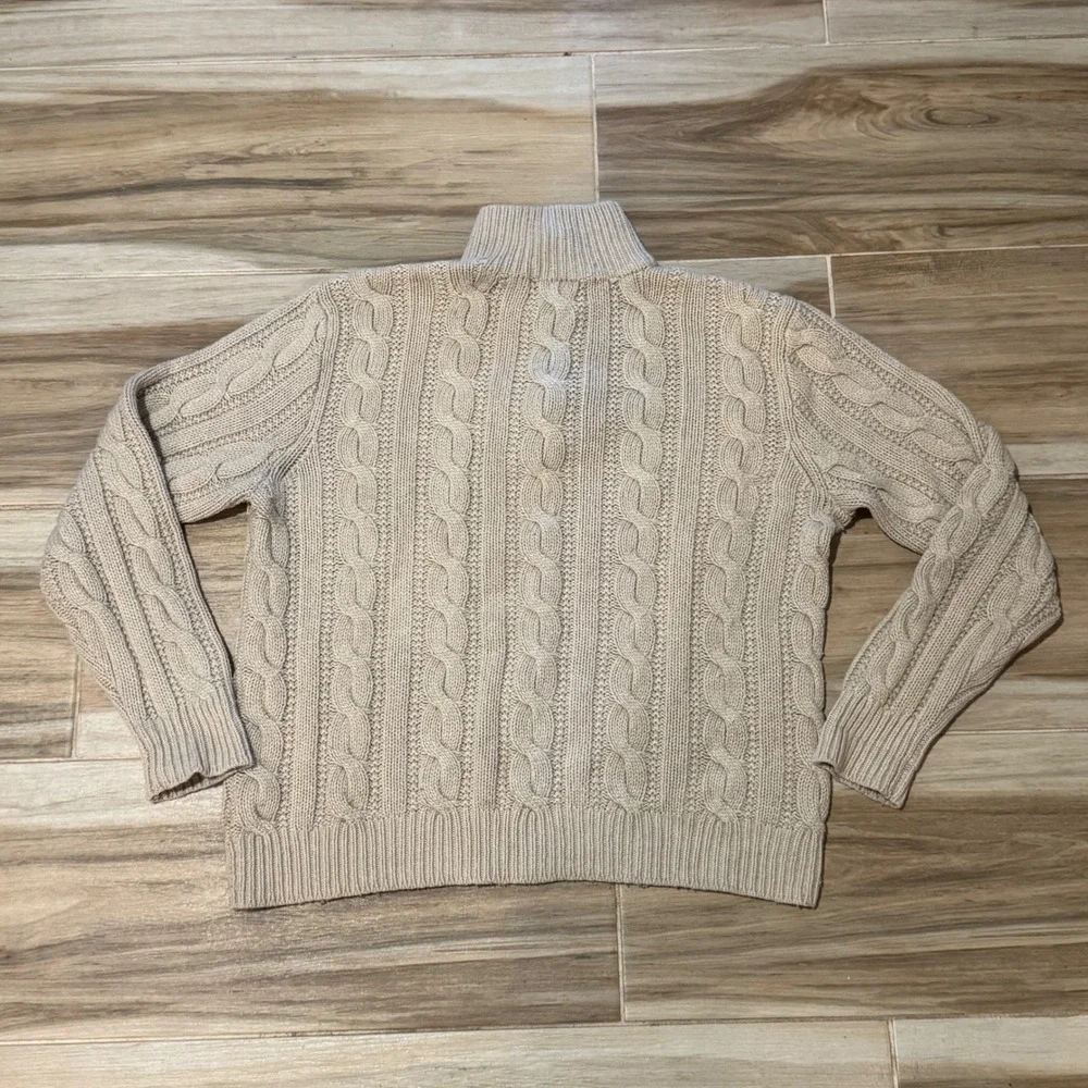 Vintage Polo Ralph Lauren Cable Knit Sweater Men L 100% Tussah Silk Button Mock